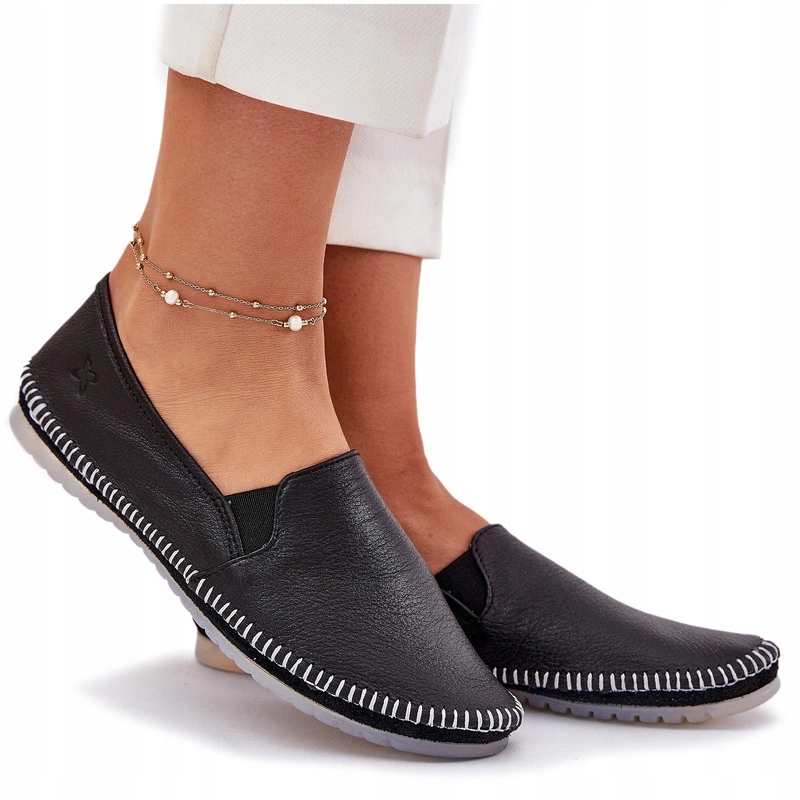 Baleríny Přírodní Kůže Ploché Lehké Pohodlné Maciejka T3512-71 Černé 37