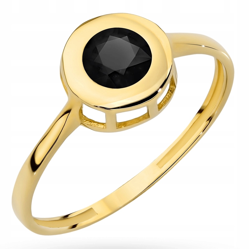 Zlatý Prstýnek pr. 585 v kulaté objímce Velký Černý Zirkon 14k vel.13