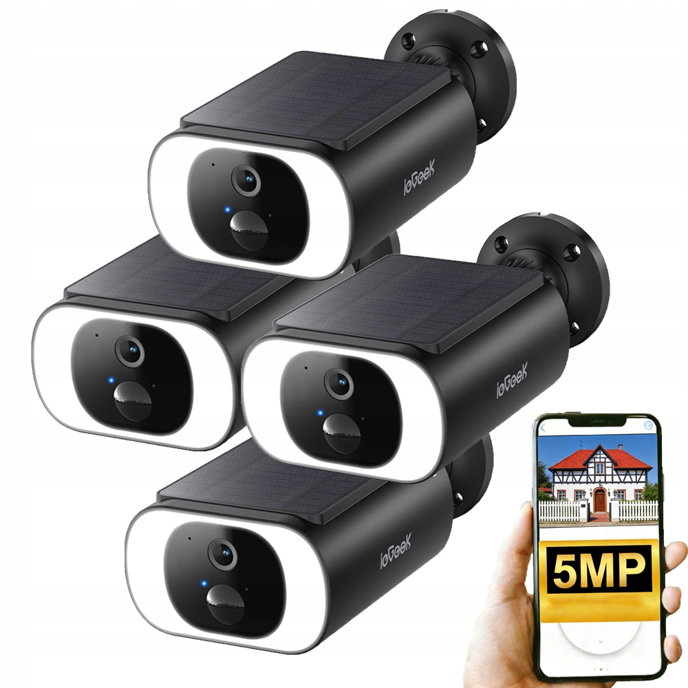 4 kusy Venkovní WiFi 5MPX monitorovací kamera s barevným nočním viděním a Alexou