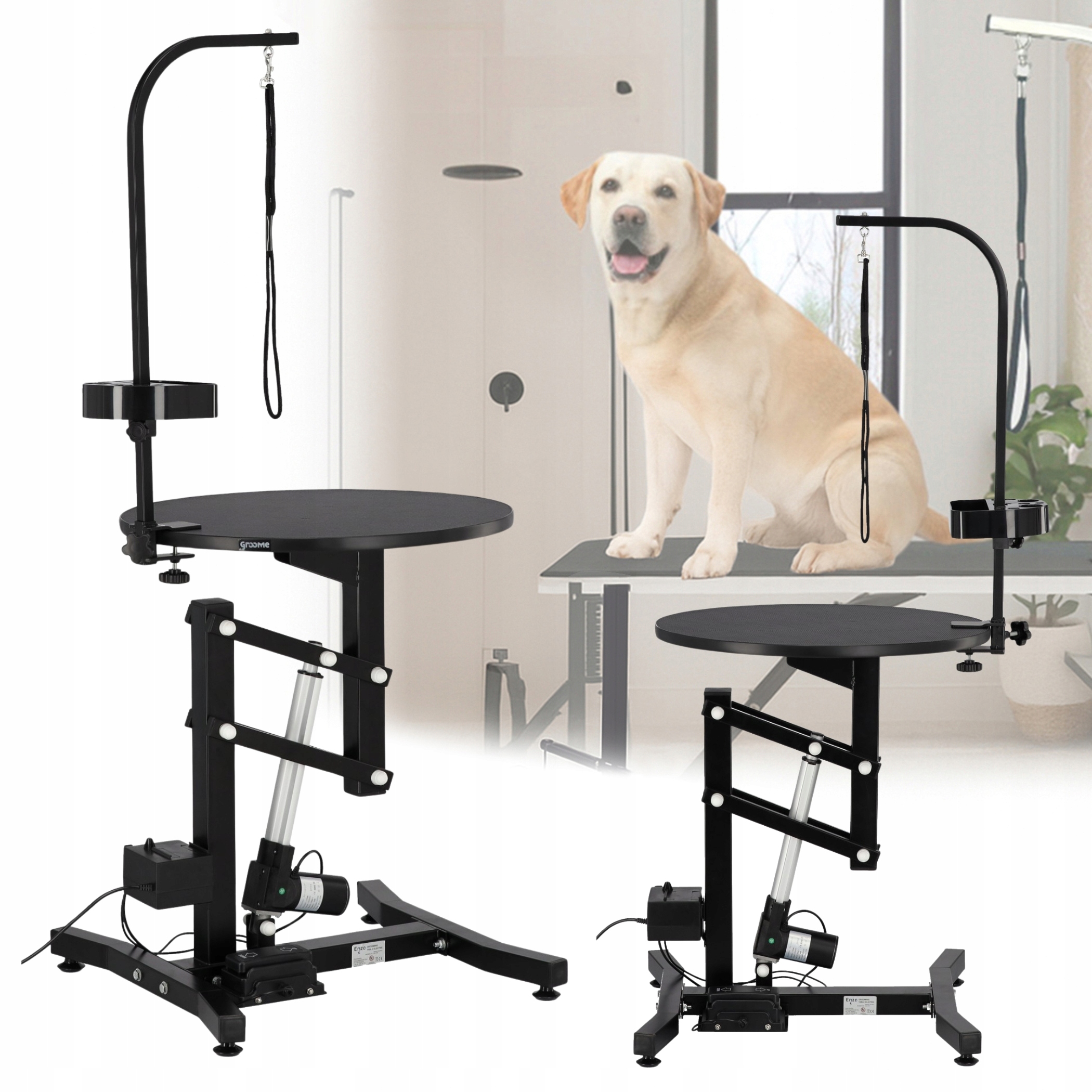 Groomerský stůl veterinární trimovací, jedna vodítko, elektrický pohon