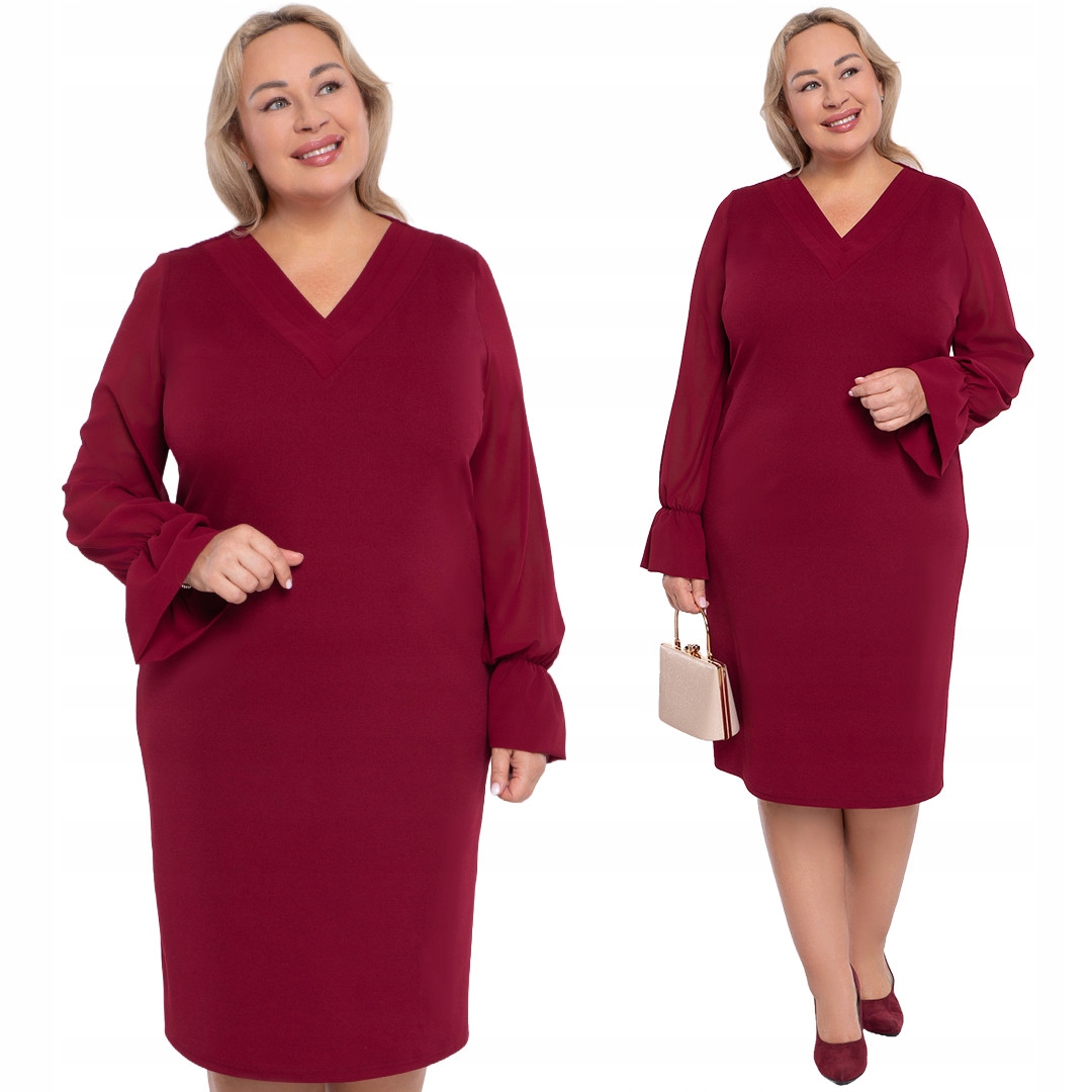 Bordó šaty s šifonovými rukávy, velikost 48