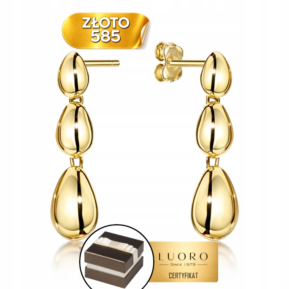 Náušnice Zlaté 585 14K Oválné Hladké Tyčinky 2 CM Elegantní