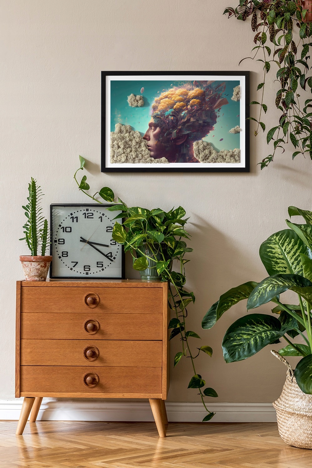 Obraz z mchu Mężczyzna z głową w chmurach 60x40 Rodzaj mech chrobotek