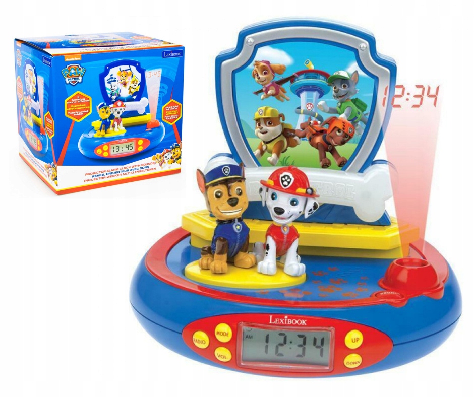Budík s projektorom a 3D zvukom Labková patrola