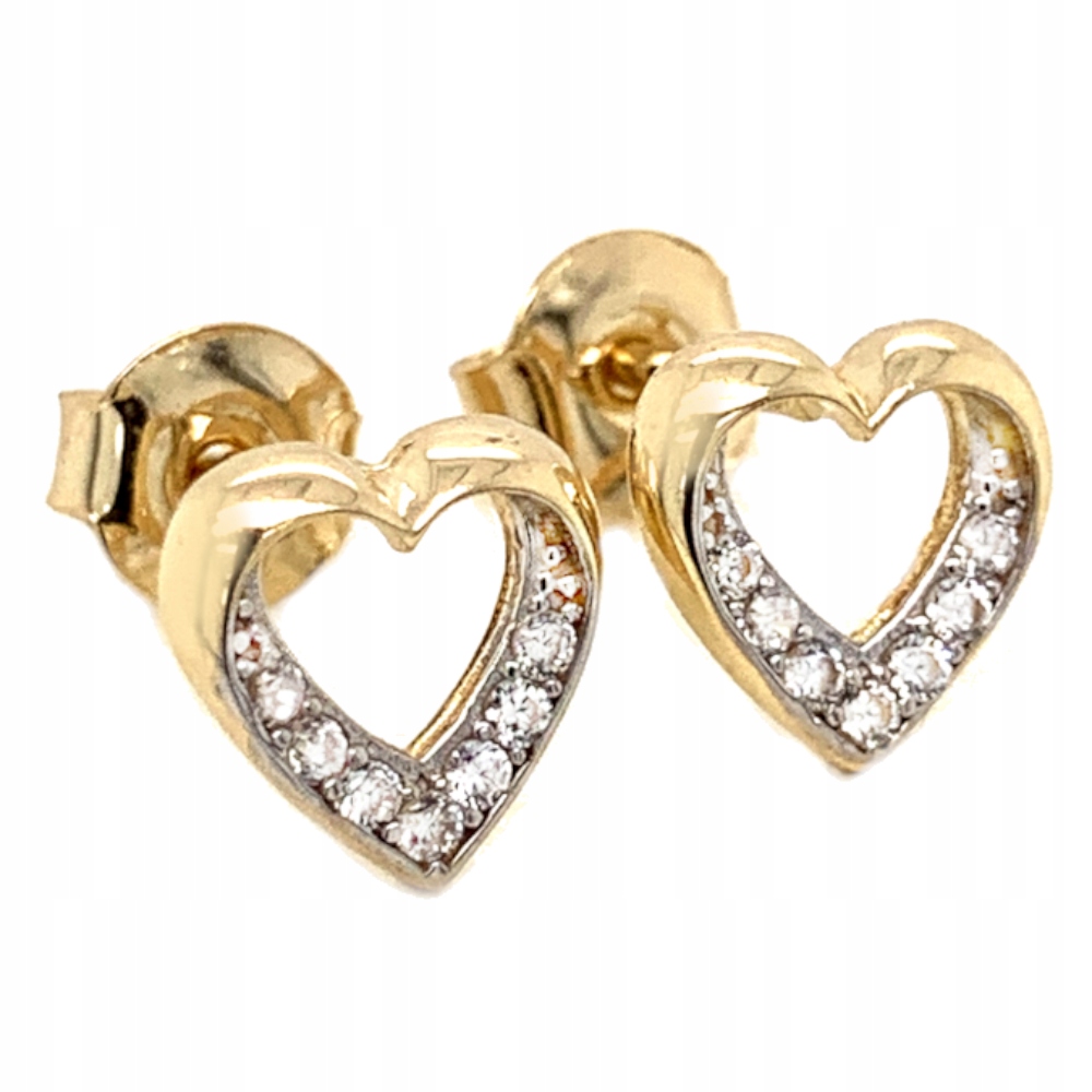 

Kolczyki złote serca i cyrkonie w środku 585