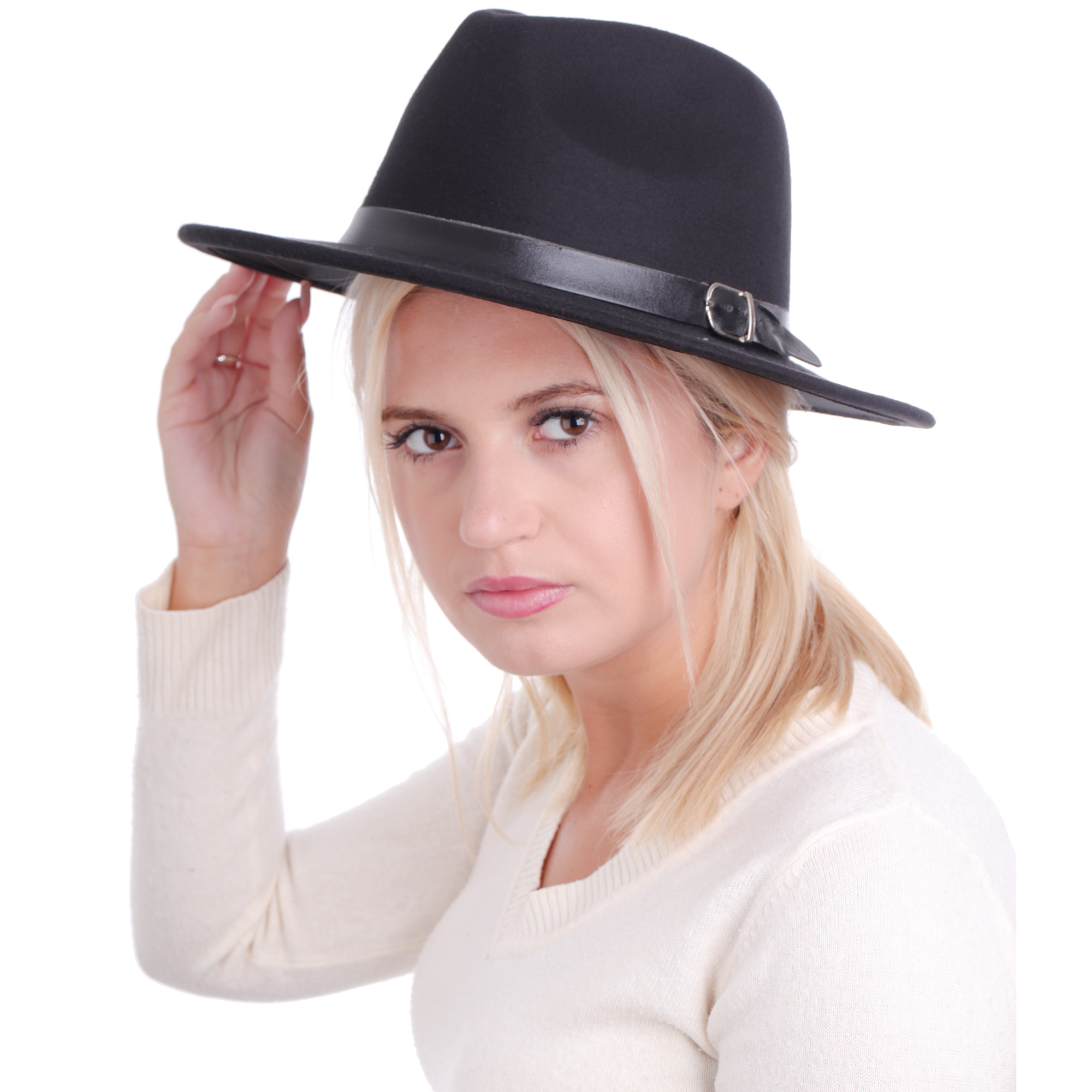 Modny kapelusz damski z falującym rondem beżowy Rozmiar 58