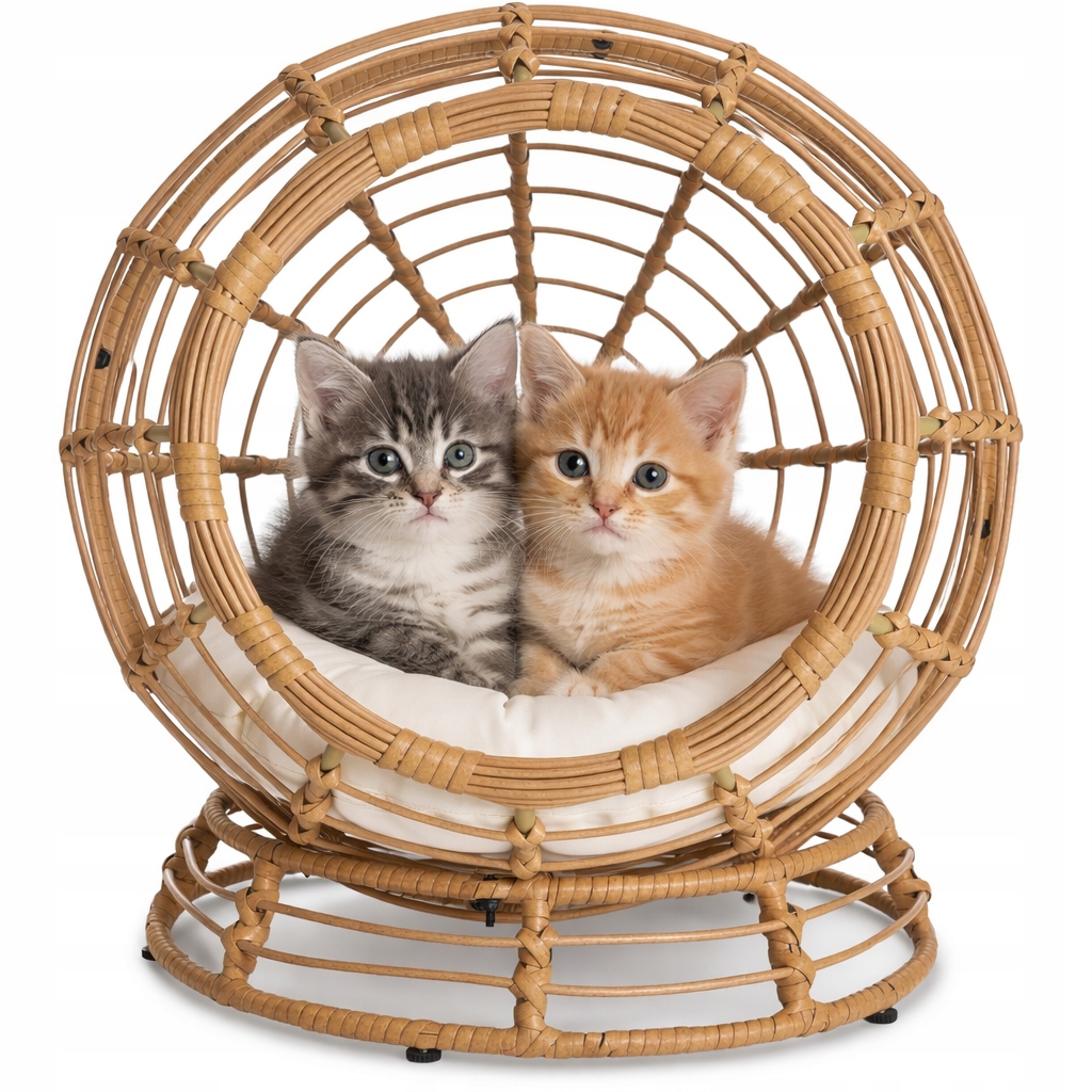 Legowisko kosz dla kota lub psa okrągła budka rattanowa z poduszką