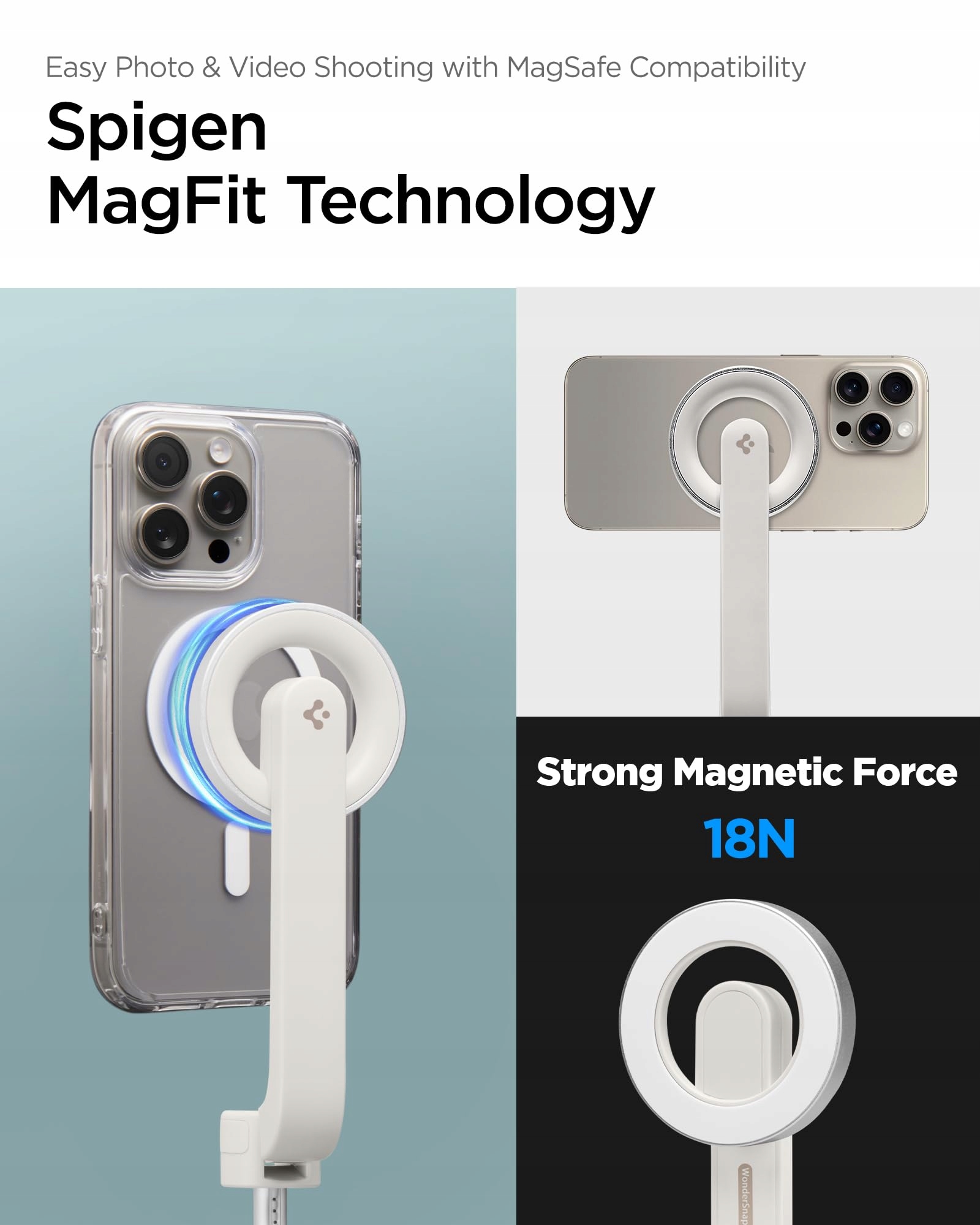 SPIGEN Magsafe Selfie Stick Bluetooth iPhone 16/15 Pro Max Samsung S24/S23 — miniatura 3