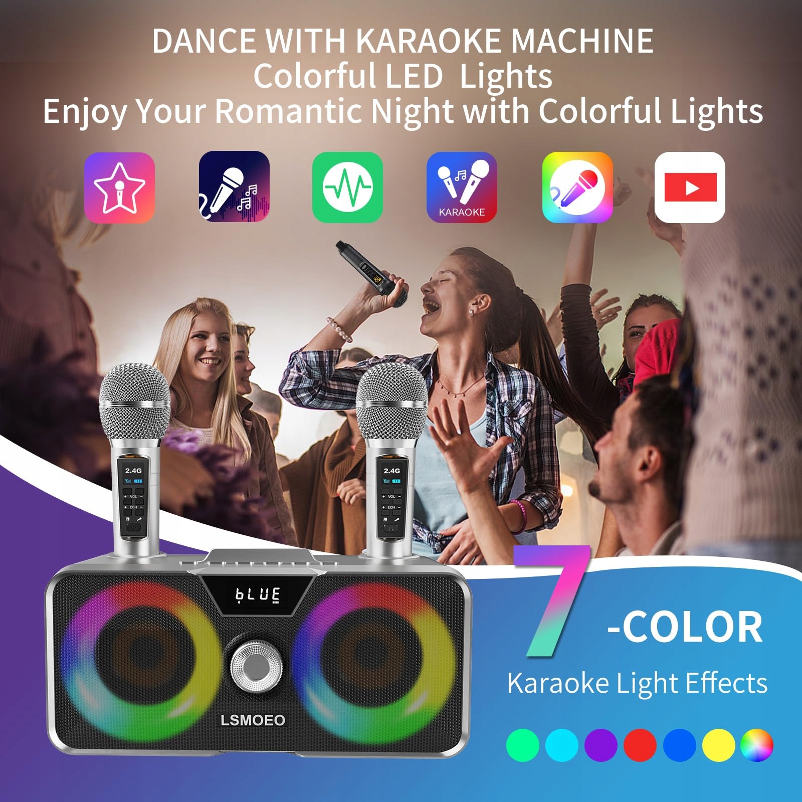 Karaoke Maszyna: 20W Bluetooth Głośnik z Mikrofonami Bezprzewodowymi — miniatura 7