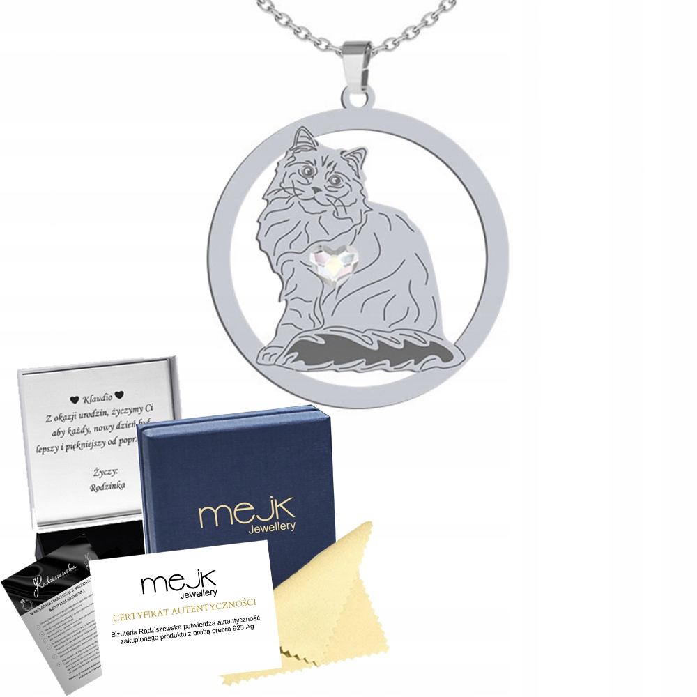 Stříbrný náhrdelník se sibiřskou kočkou 925 Šperky jako Dárek Gravírování