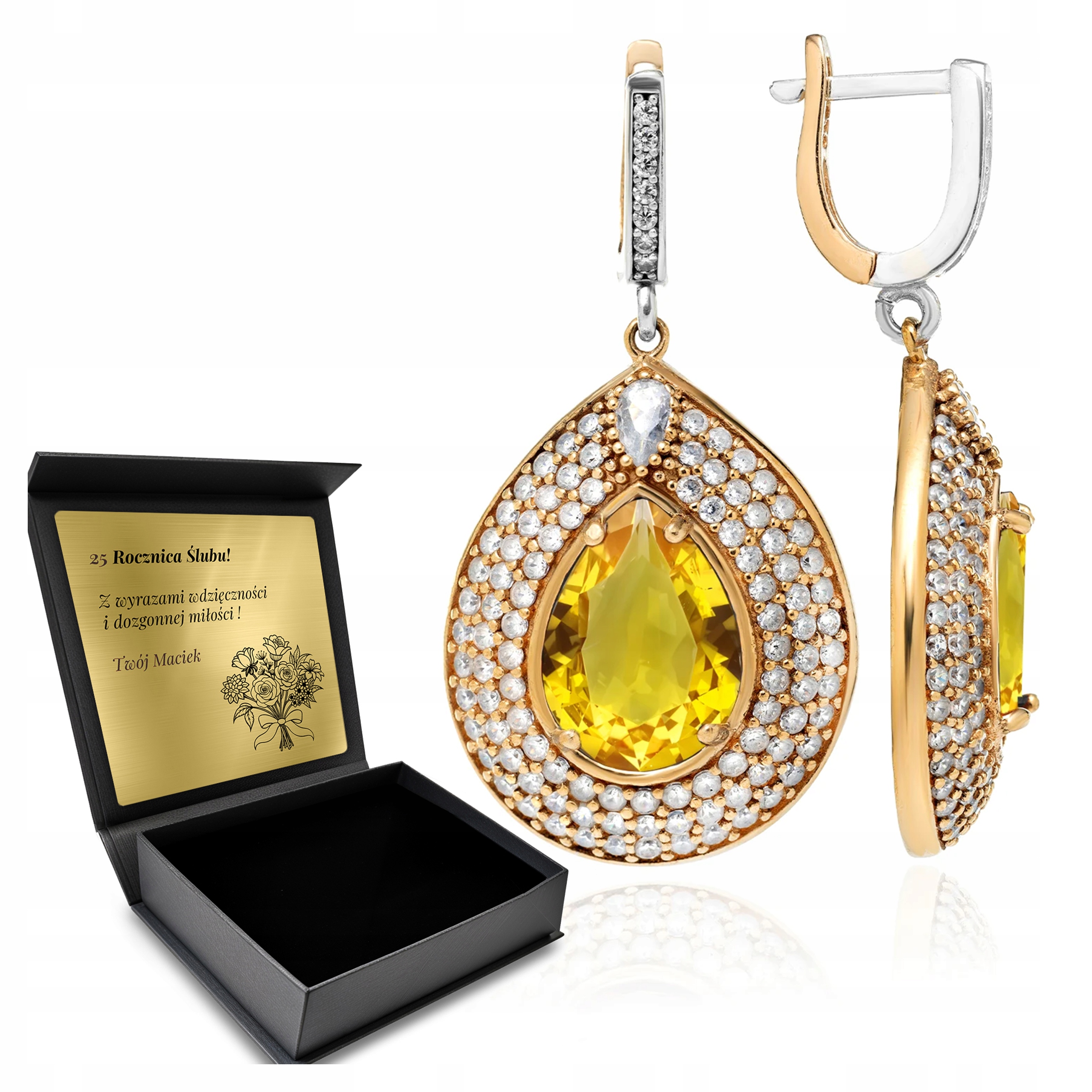 Stříbrné Náušnice 925 Citronů A Zirkony Dárek pro ženu Gravírování