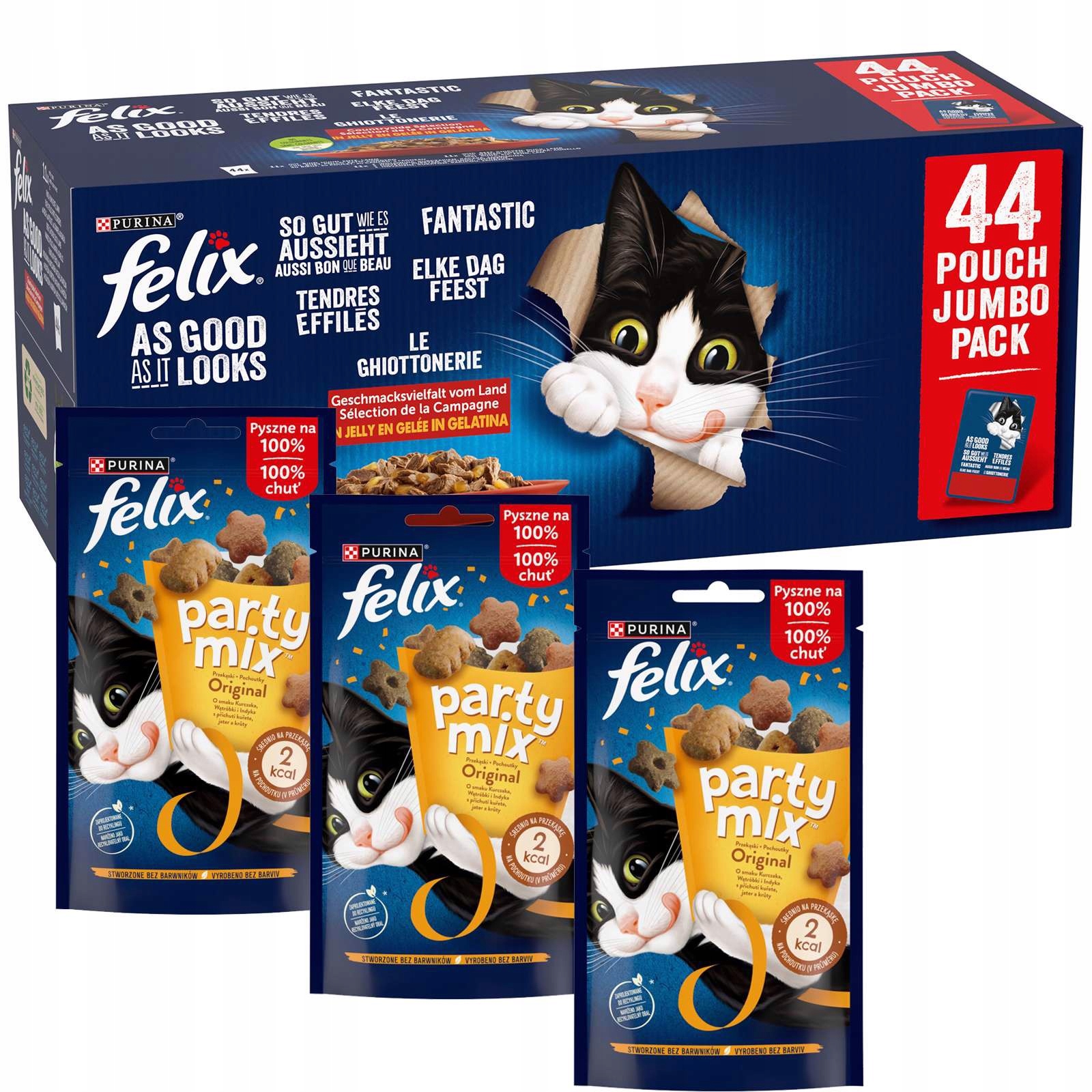 Levně Felix Fantastické Krmivo pro kočky v želé 44 sáčků Felix Party Mix 6