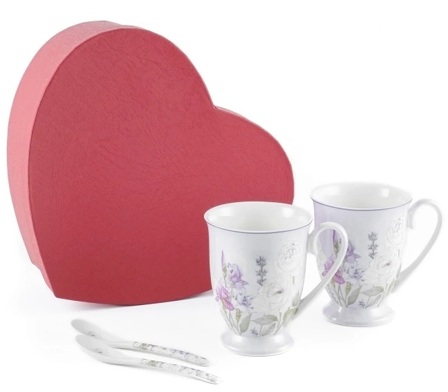 Porcelánové hrnky se lžičkami 2x 280 ml, Levandule