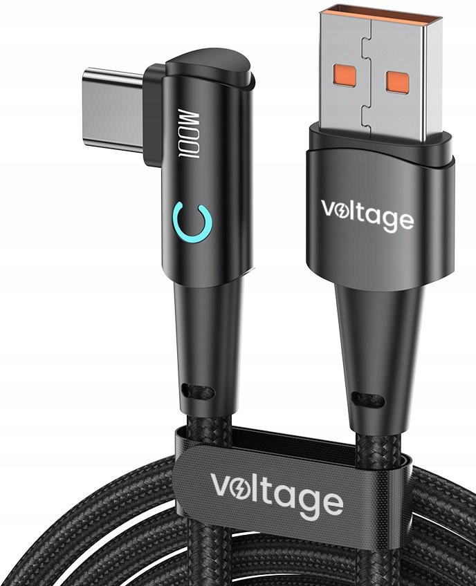 Kabel Usb-a Usb-c kątowy Voltage PowerAngle 66W Pd 100cm czarny