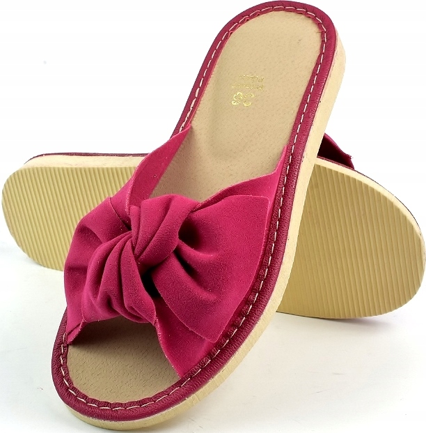 KAPCIE PANTOFLE KLAPKI DOMOWE DAMSKIE Materiał zewnętrzny skóra naturalna zamszowa