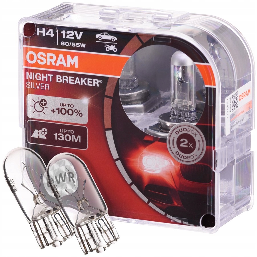 Mocne żarówki H4 OSRAM Night Breaker Silver + W5W 64193NBS-HCB za