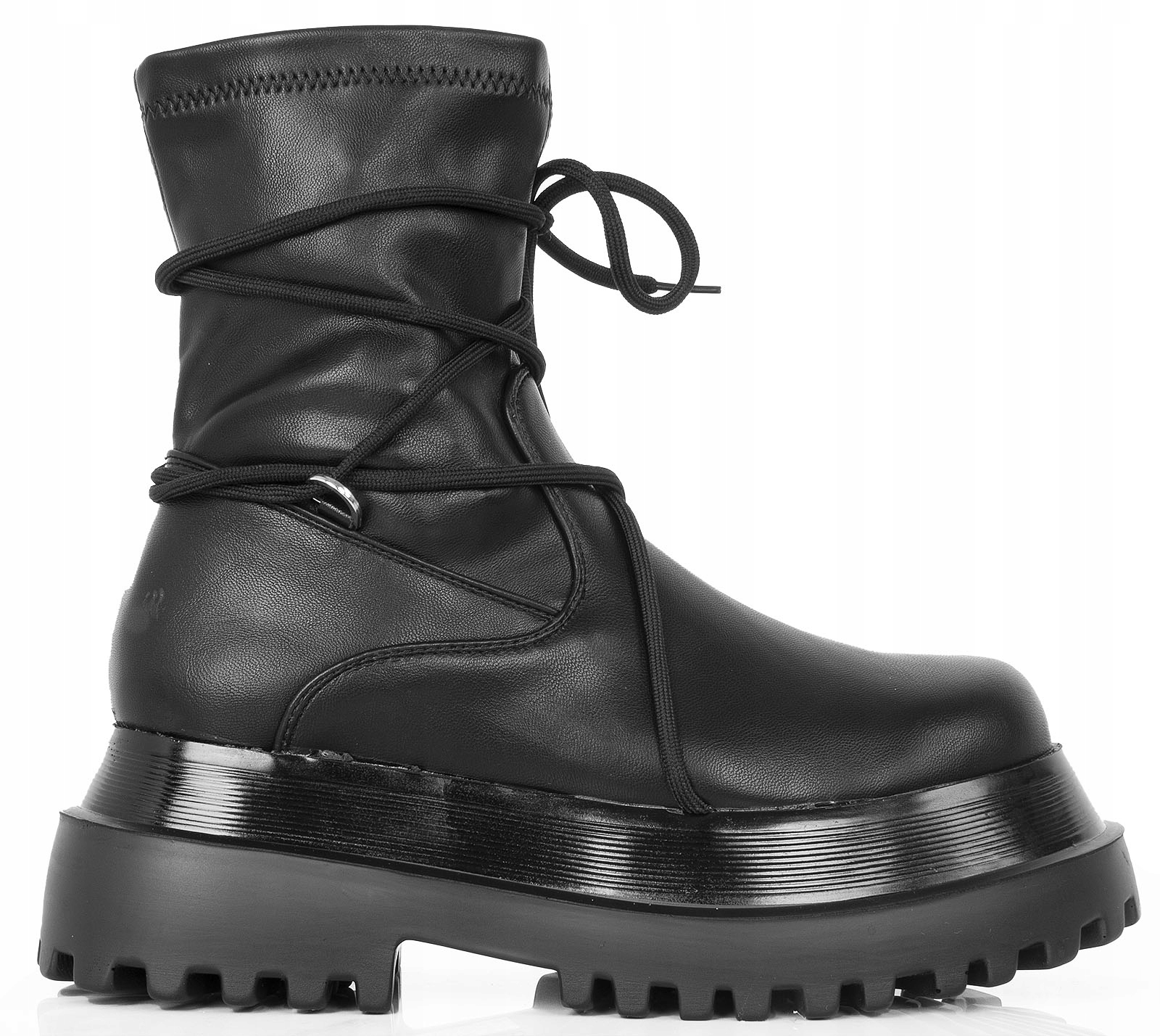 7754 CZARNE BOTKI OCIEPLANE SKÓRZANENA PLATFORMIE 39