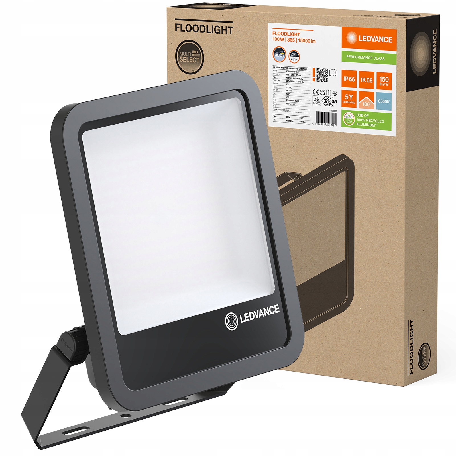 Led reflektor Lampa 100W 6500K Vodotesný vonkajší Ledvance Floodlight