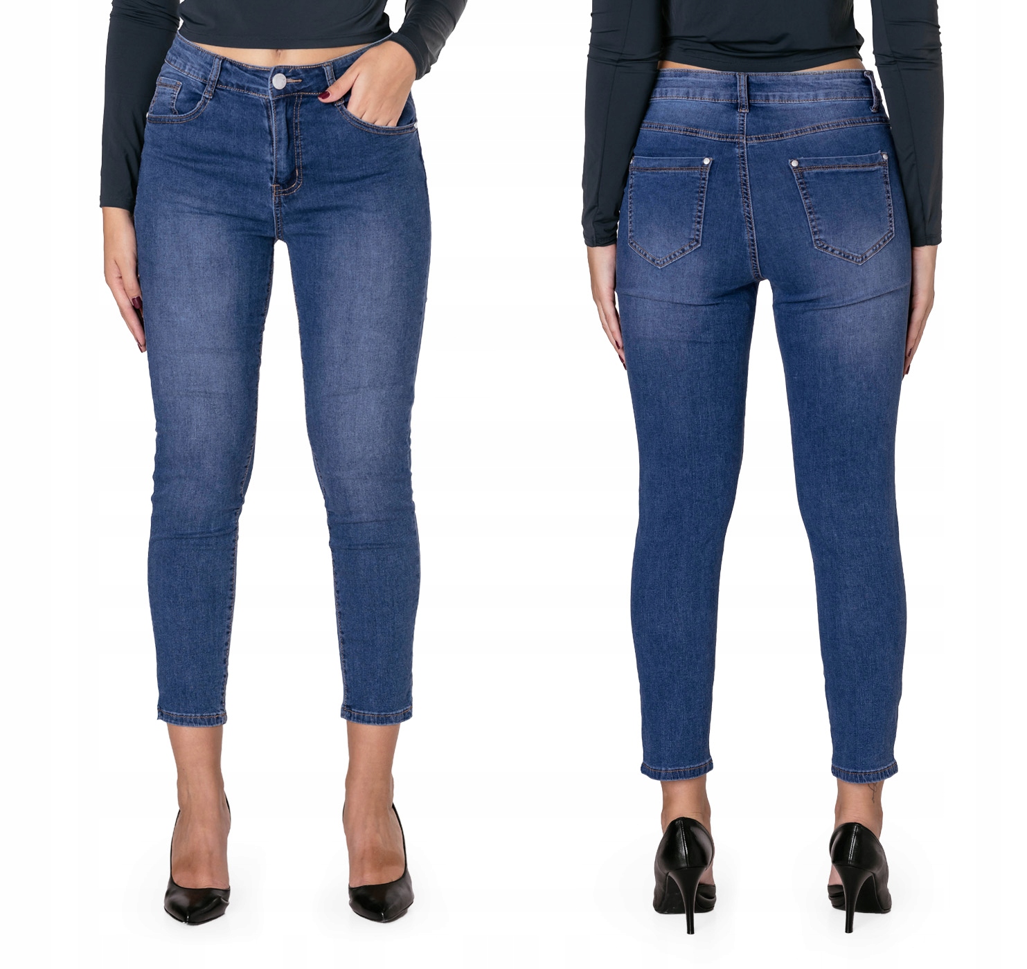 Duże Spodnie Jeansy Rurki Damskie Cienkie Dżinsy Wysoki Stan Strecz 5185 38