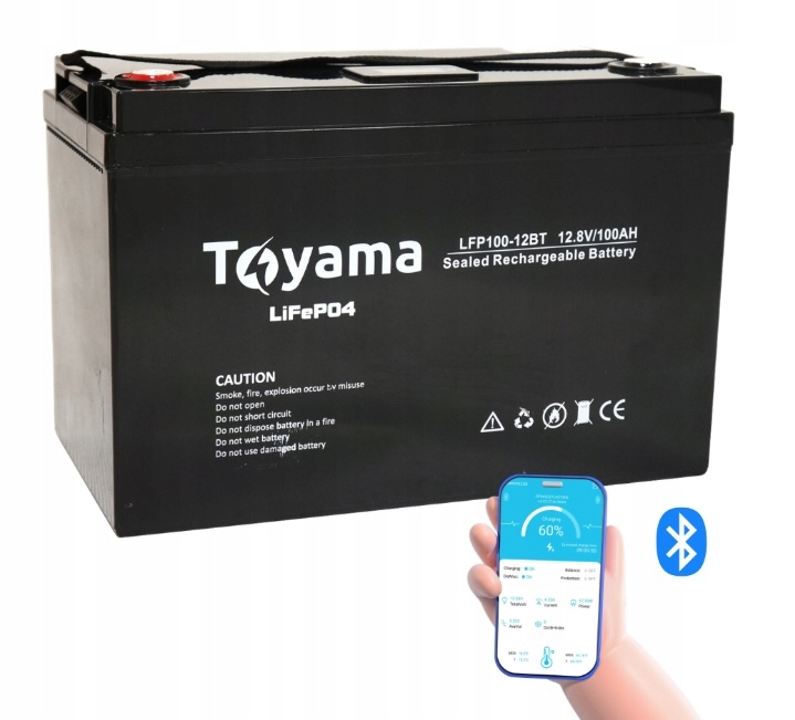 Akumulator Litowy LiFePO4 Toyama LFP100 ah 12V 11KG BMS Bluetooth wyśw.LED