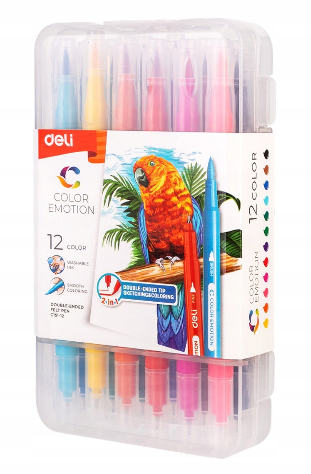 FLAMASTRY DWUSTRONNE DELI C151-12 KOLORY ZESTAW Marka Deli