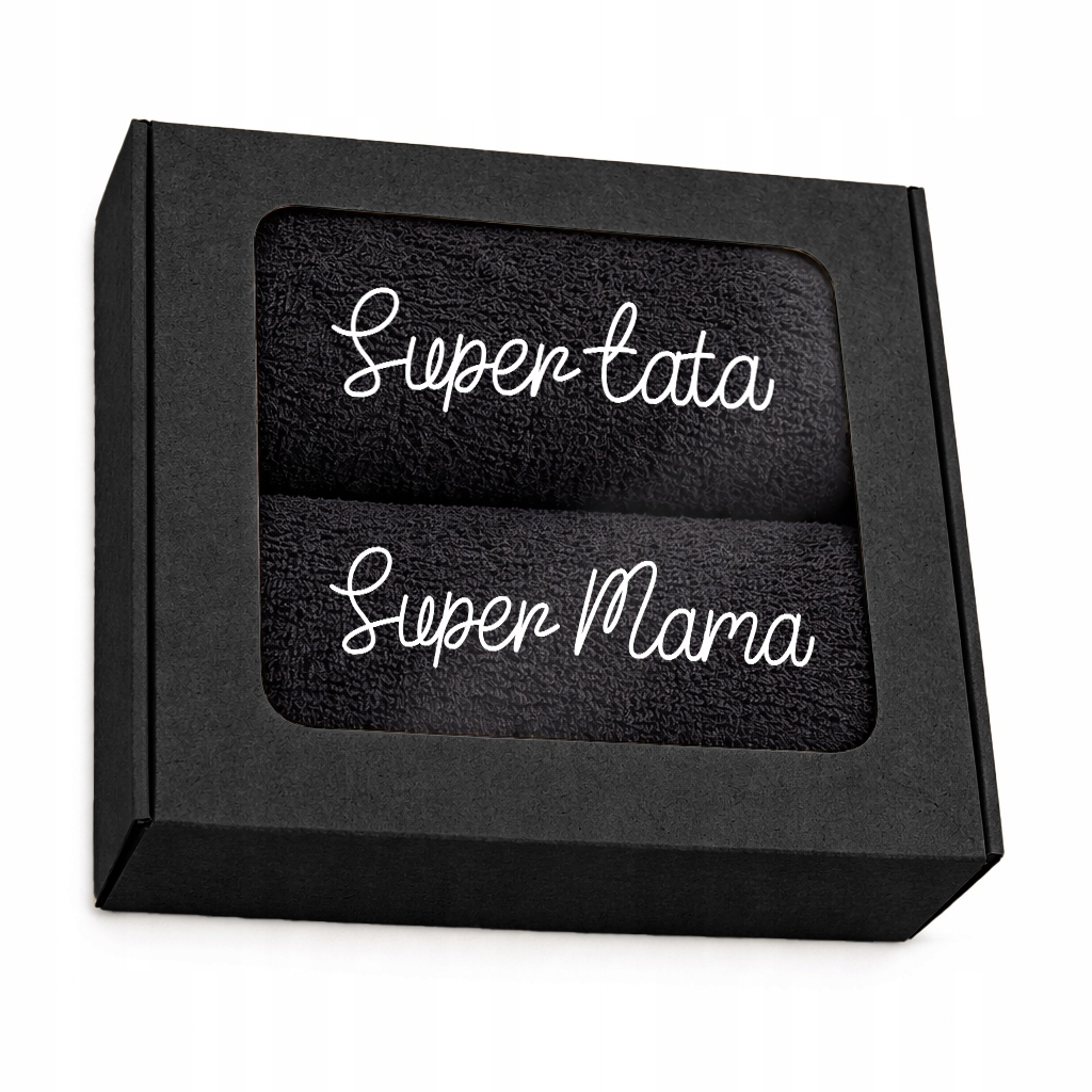 Sada ručníků 50x100 Výšivka pro rodiče Dárek maminka & táta Černá