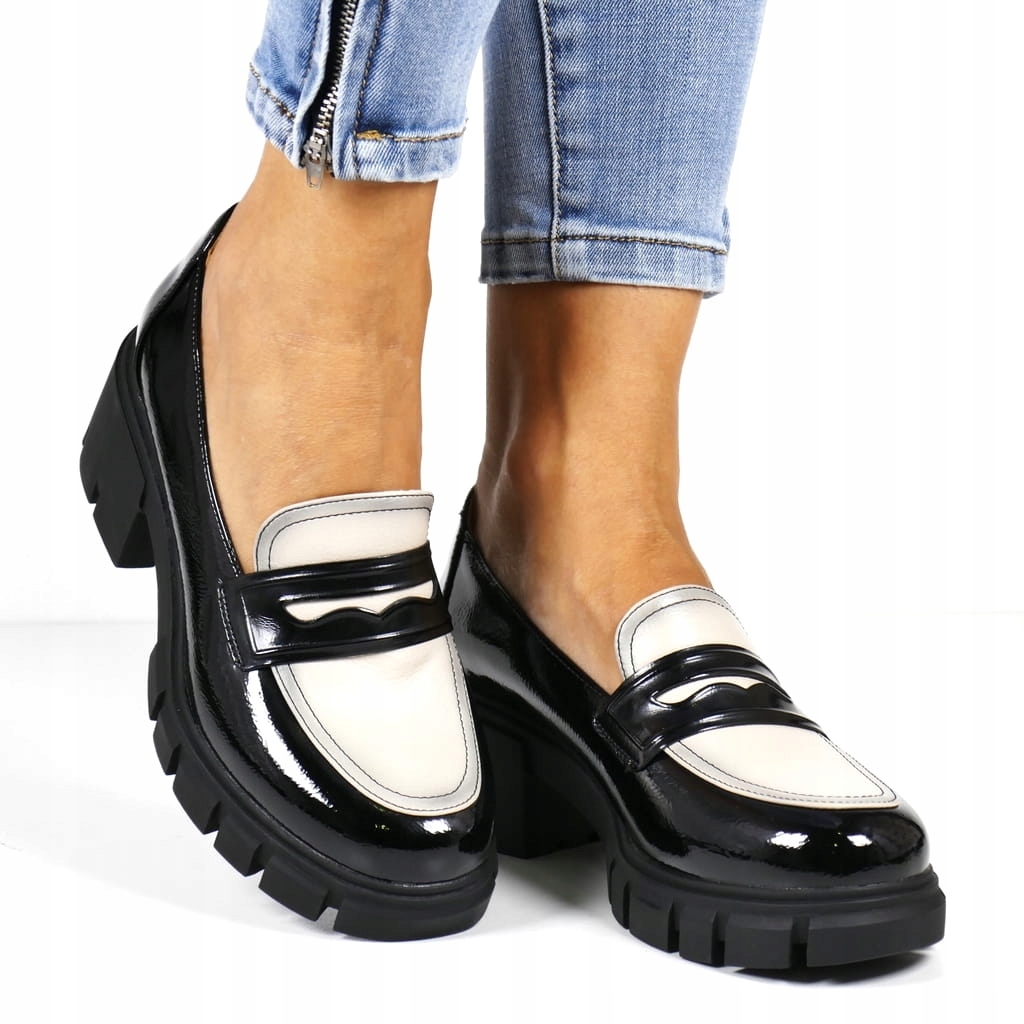 Dámské Polobotky Mokasíny Na Platformě, Silná Podrážka, Lordsy, Černé