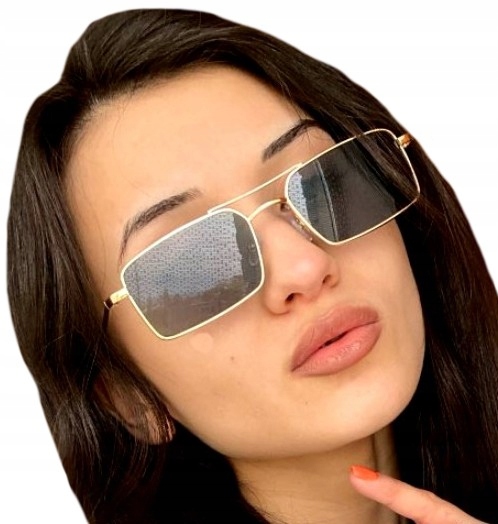 Okulary prostokątne Złote Damskie Męskie Filtr UV pilotki przeciwsłoneczne Marka Edibazzar