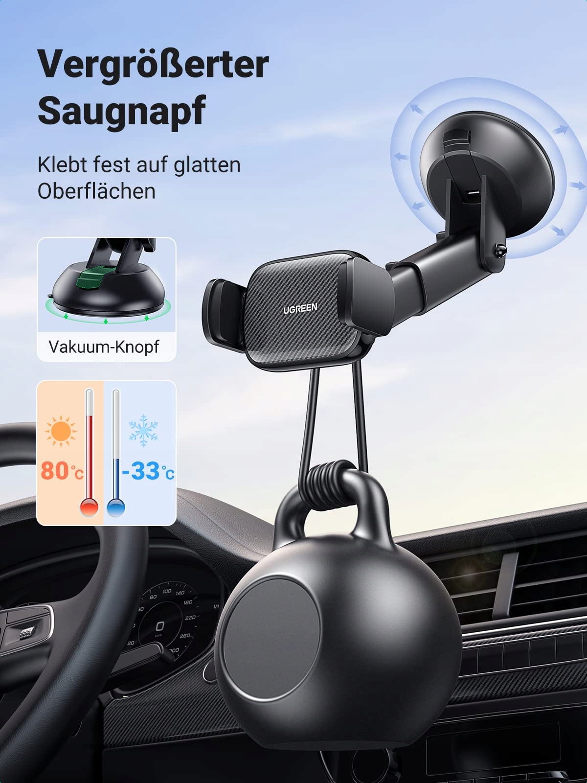 UGREEN Uchwyt na telefon komórkowy z przyssawką 360° — miniatura 3