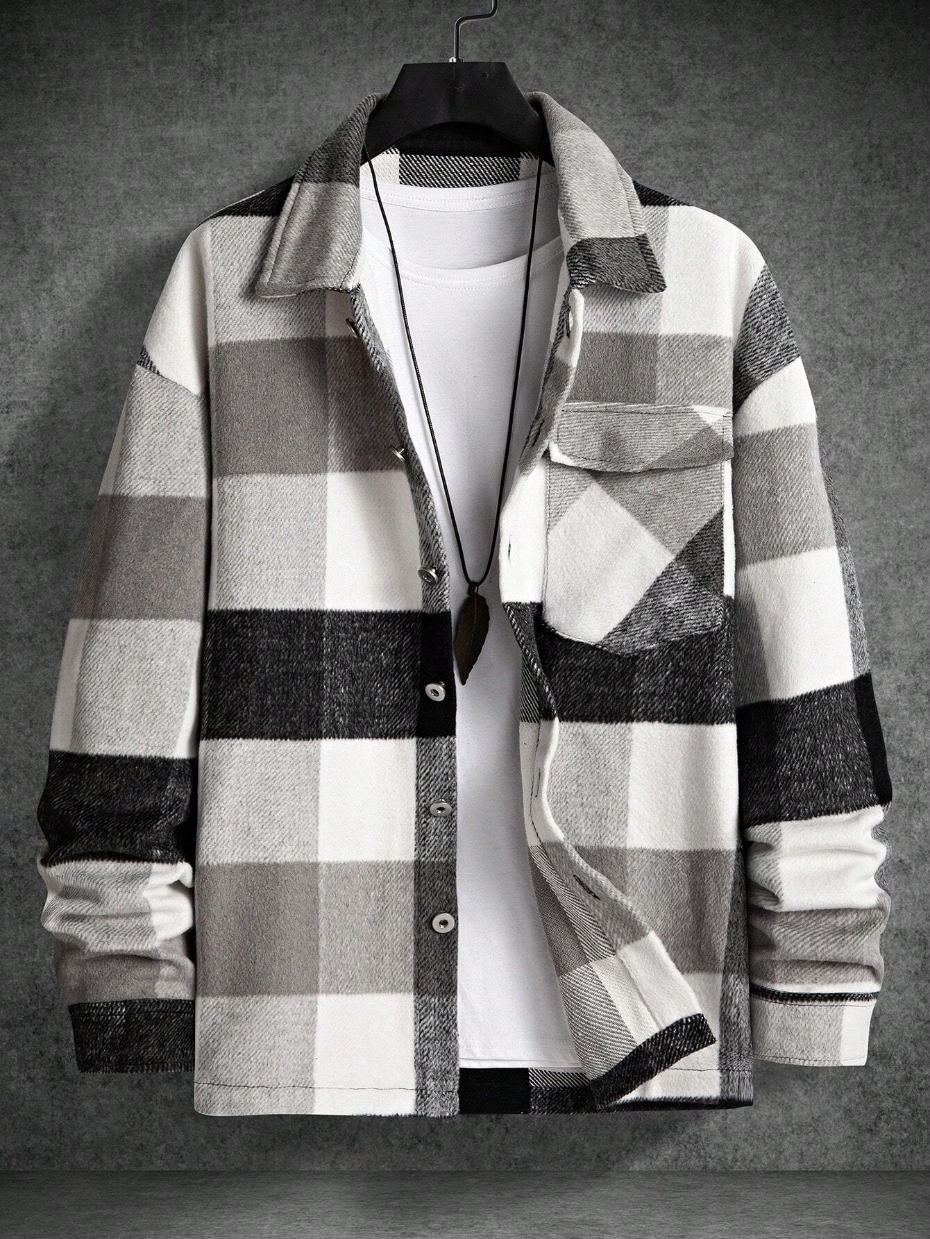 Shein Manfinity Męska koszula o luźnym kroju, w kratę, S Kolor biały