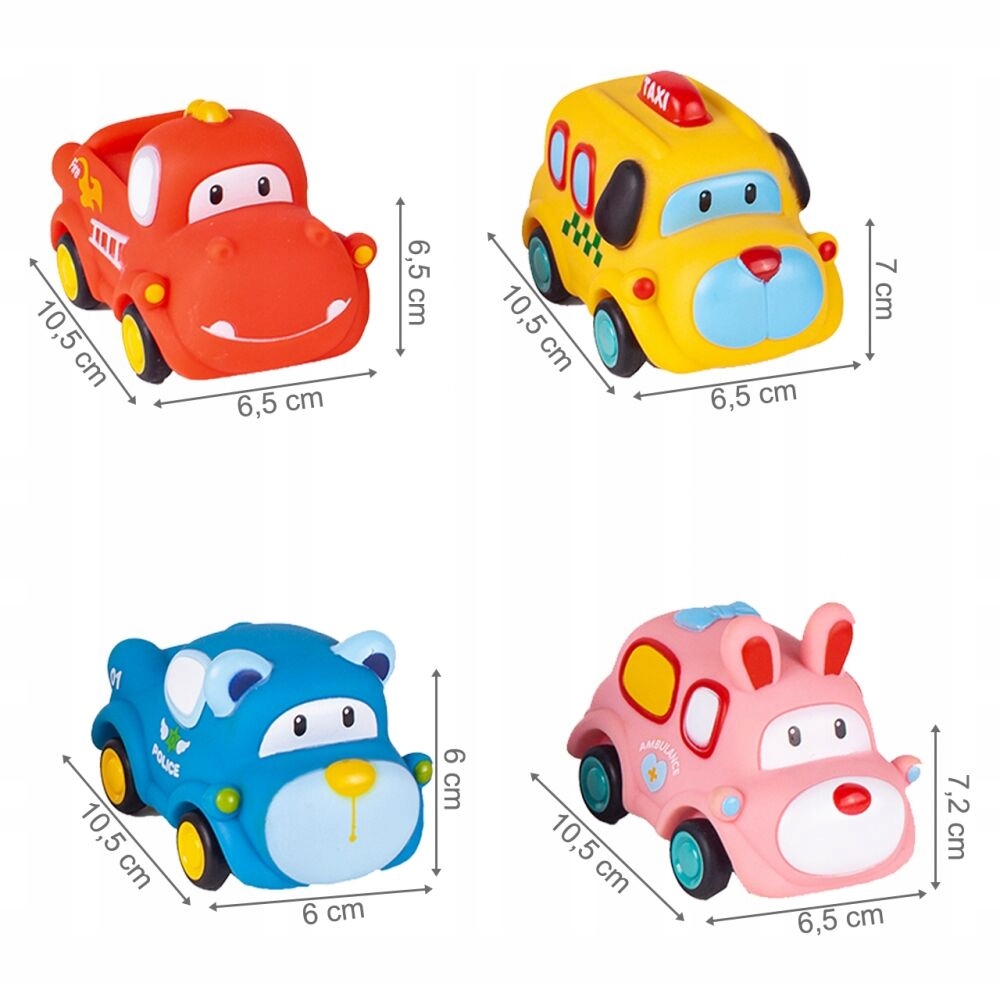 AUTKO SENSORYCZNE GUMOWE DUŻE z napędem ZESTAW x4 Materiał guma