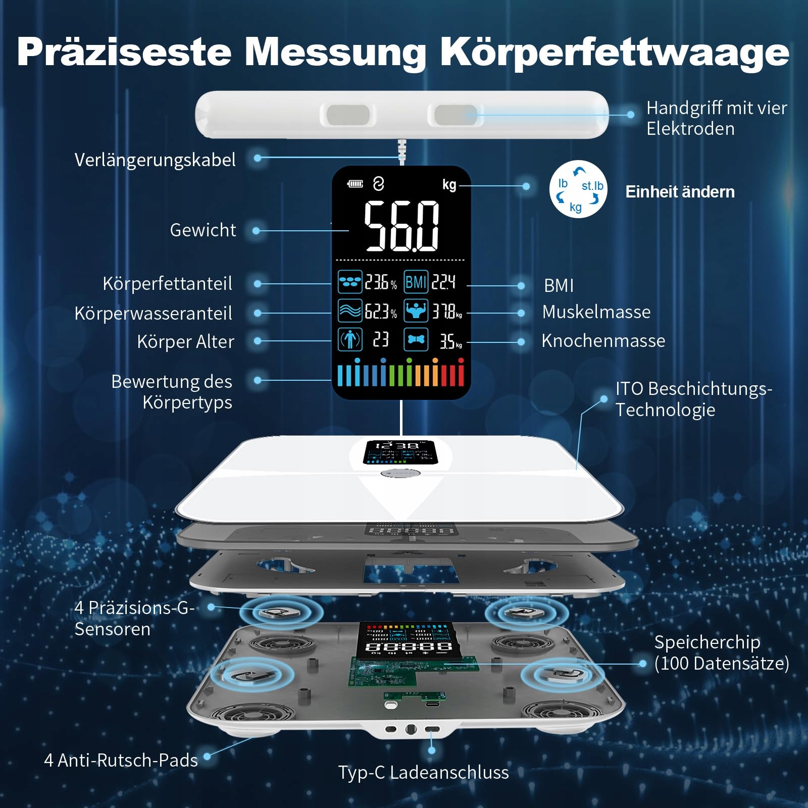 LEPULSE P1 Waga Analizująca Tkankę Tłuszczową i Mięśnie z Aplikacją — miniatura 2