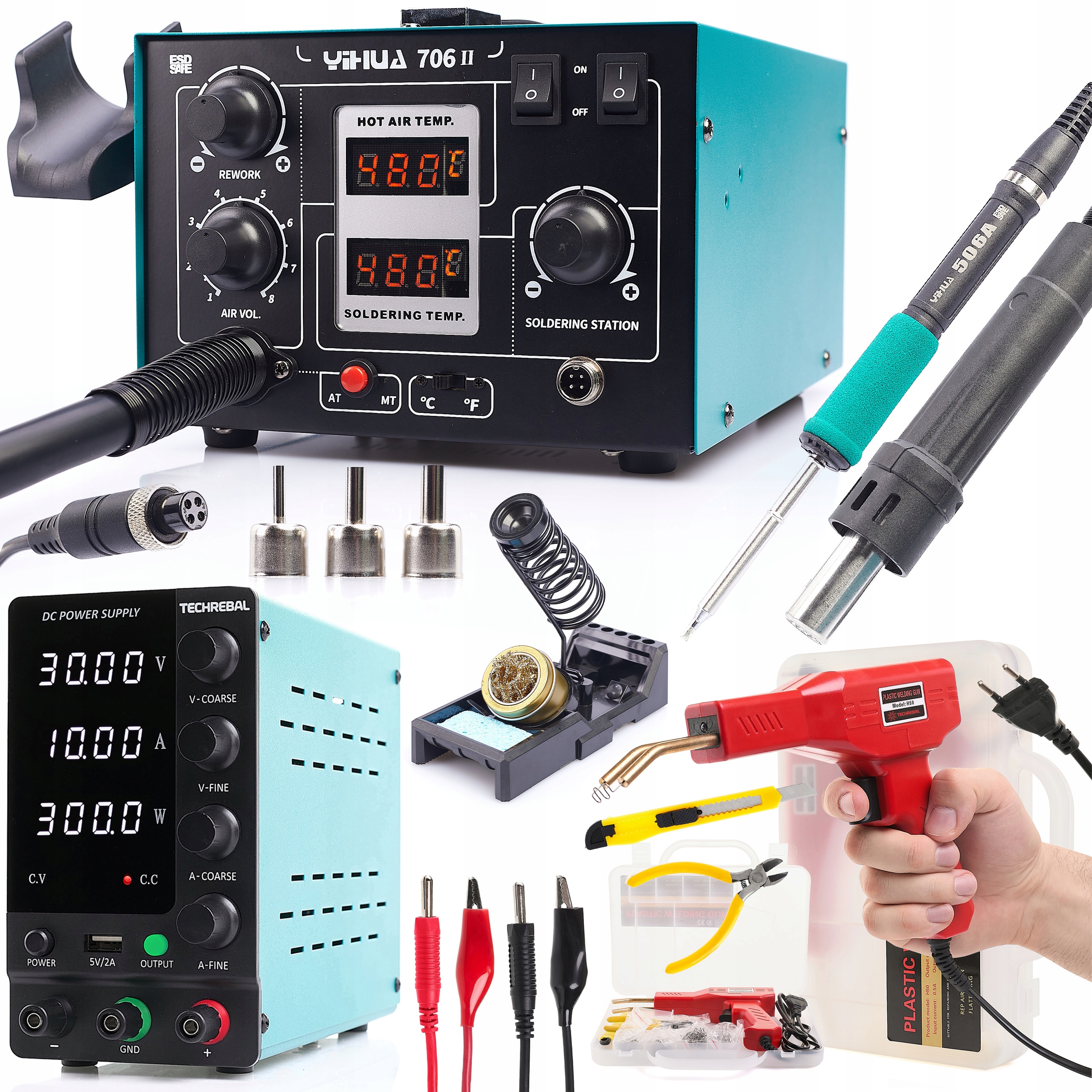 Pájecí Stanice Hot Air Páječka 706 II Sešívačka Sponky Napájecí Zdroj 30V 5A