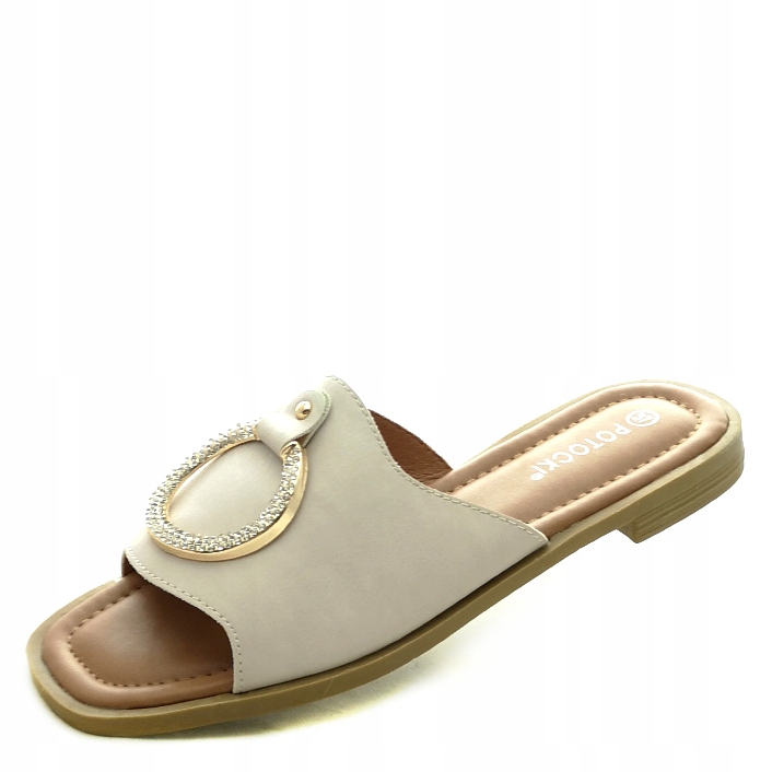 Eleganckie BEŻOWE damskie klapki 21021