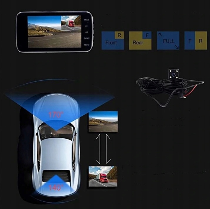 Nowoczesny WIDEOREJESTRATOR HD z kamera cofania Display Size 4