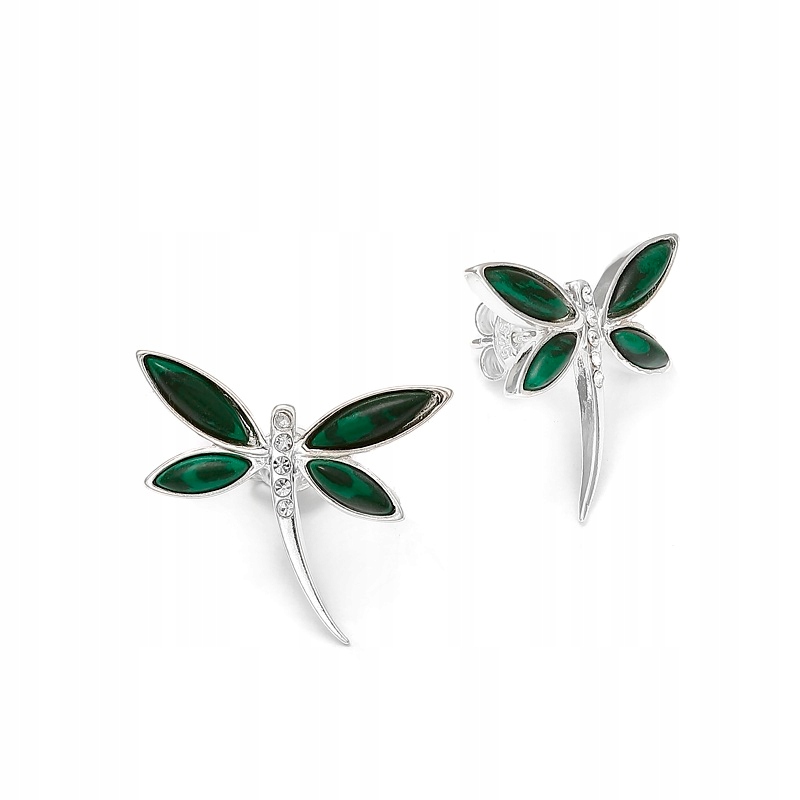Stříbrné Náušnice Ve Tvaru Vážky S Malachitem