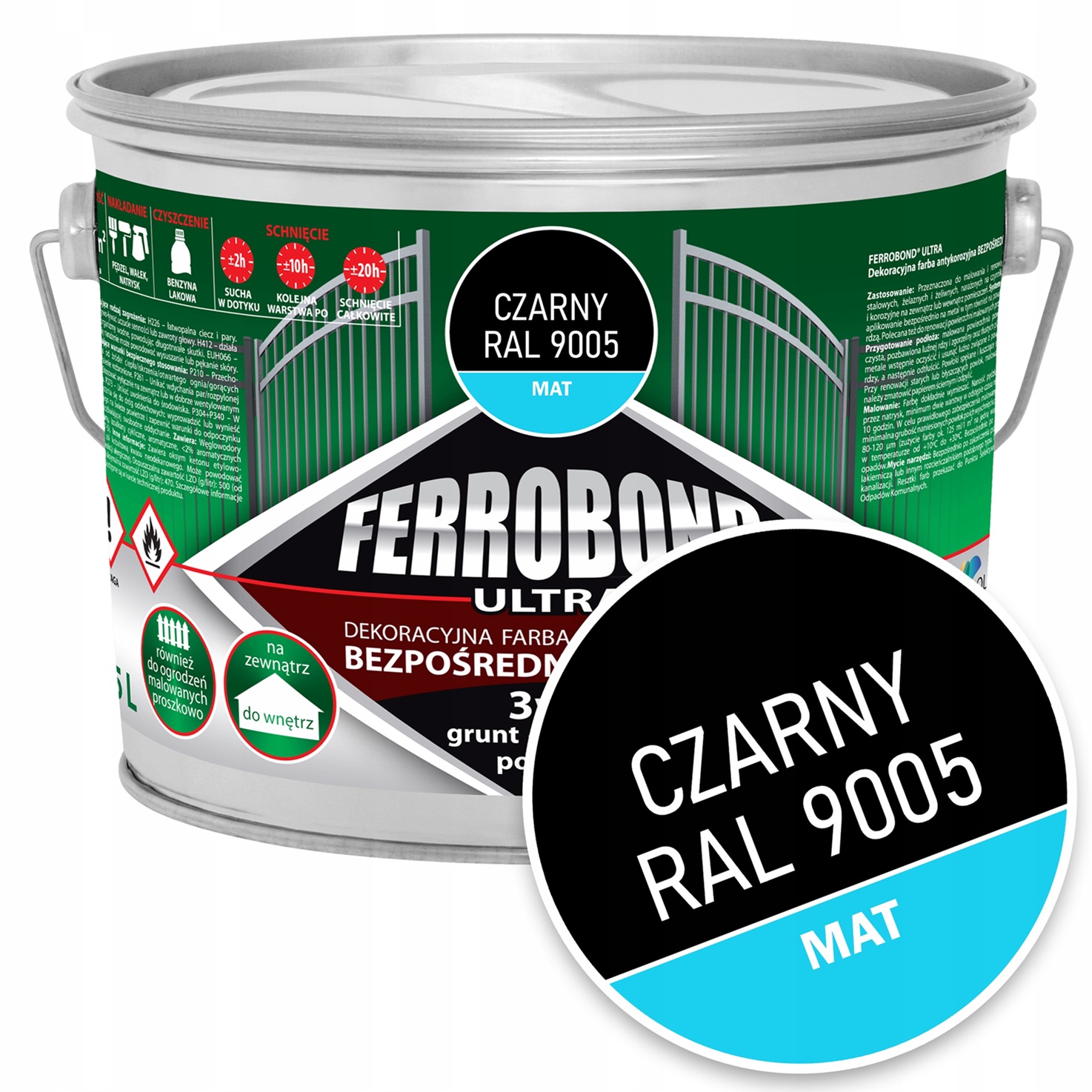 Farba Do Metalu Żeliwa Na Rdzę Czarny Mat Ral 9005 2,5L Ferrobond Ultra