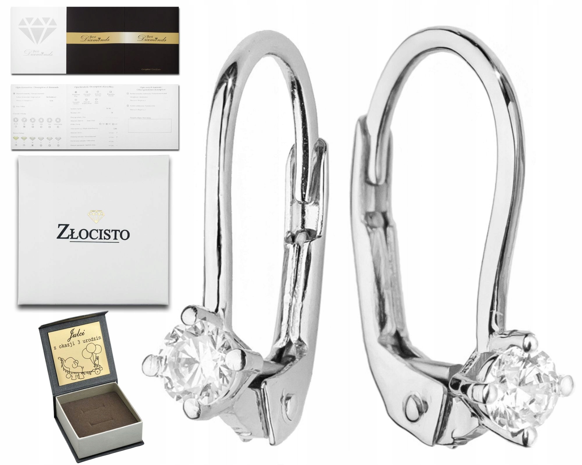 BIAŁE ZŁOTO KOLCZYKI Z BRYLANTAMI WISZĄCE 0,16 CT