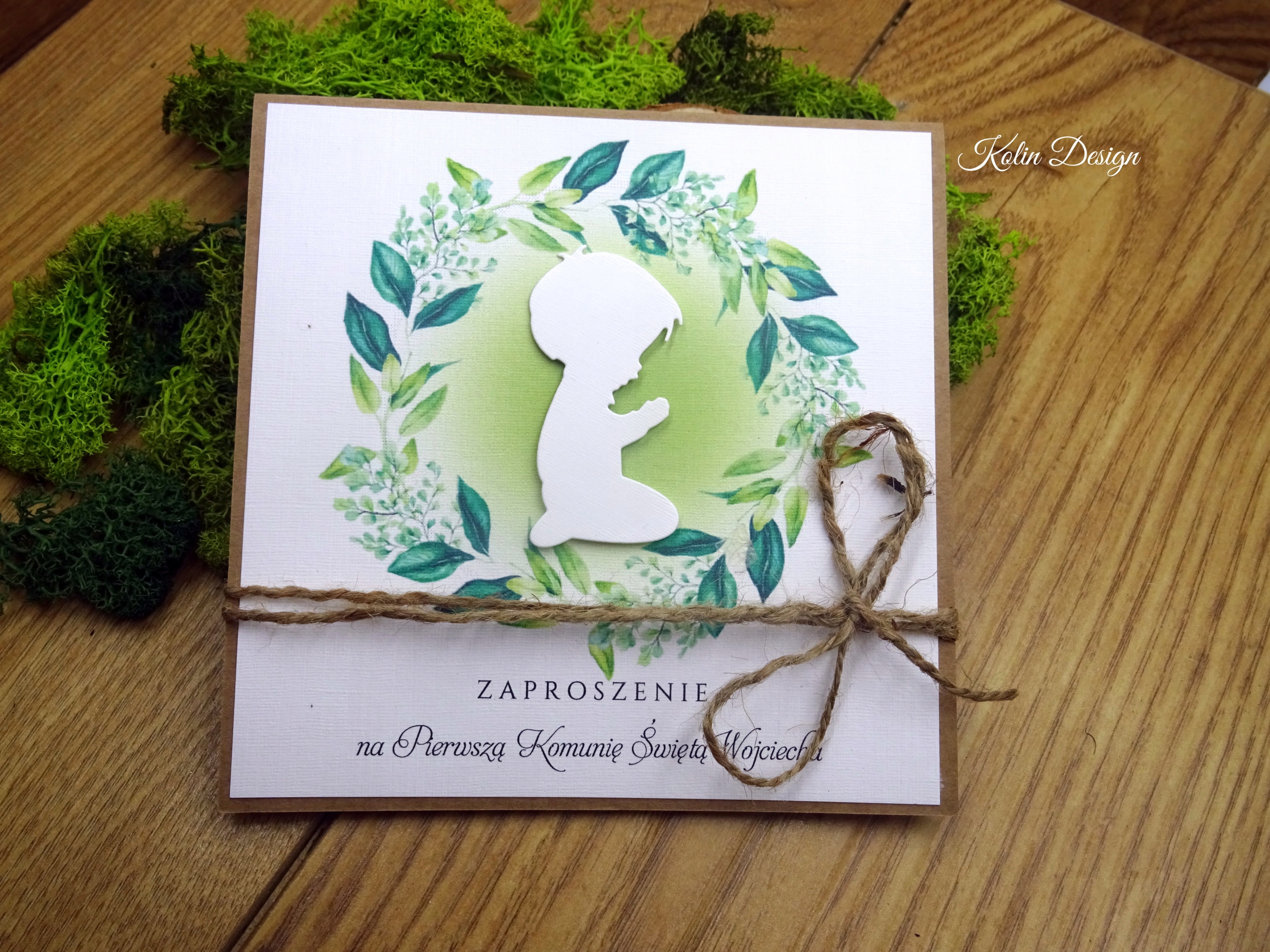 Zaproszenia na Pierwszą Komunię zielony wianek eko Marka inna