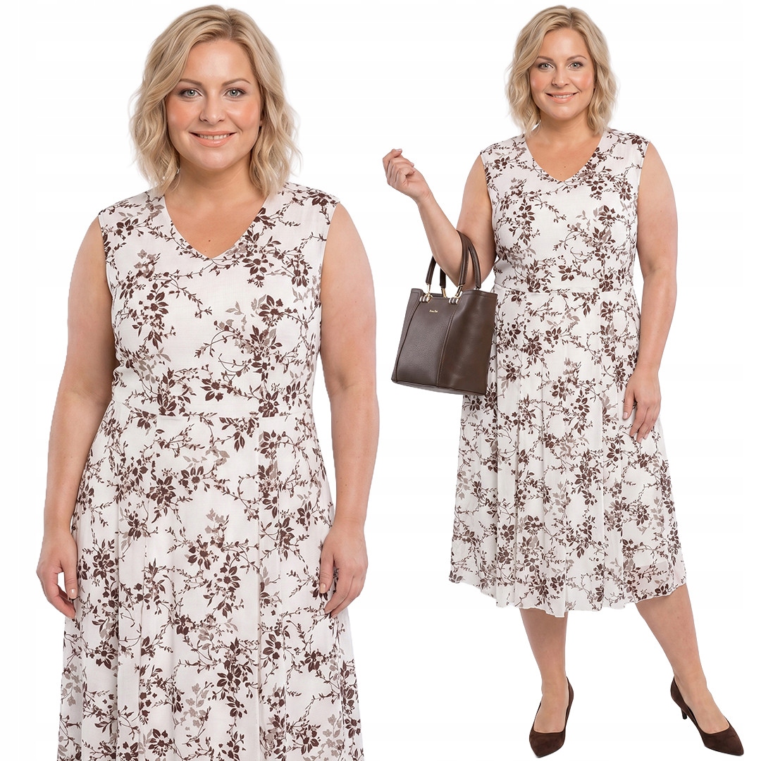 Béžová šaty s hnědým vzorem plus size velikost 50