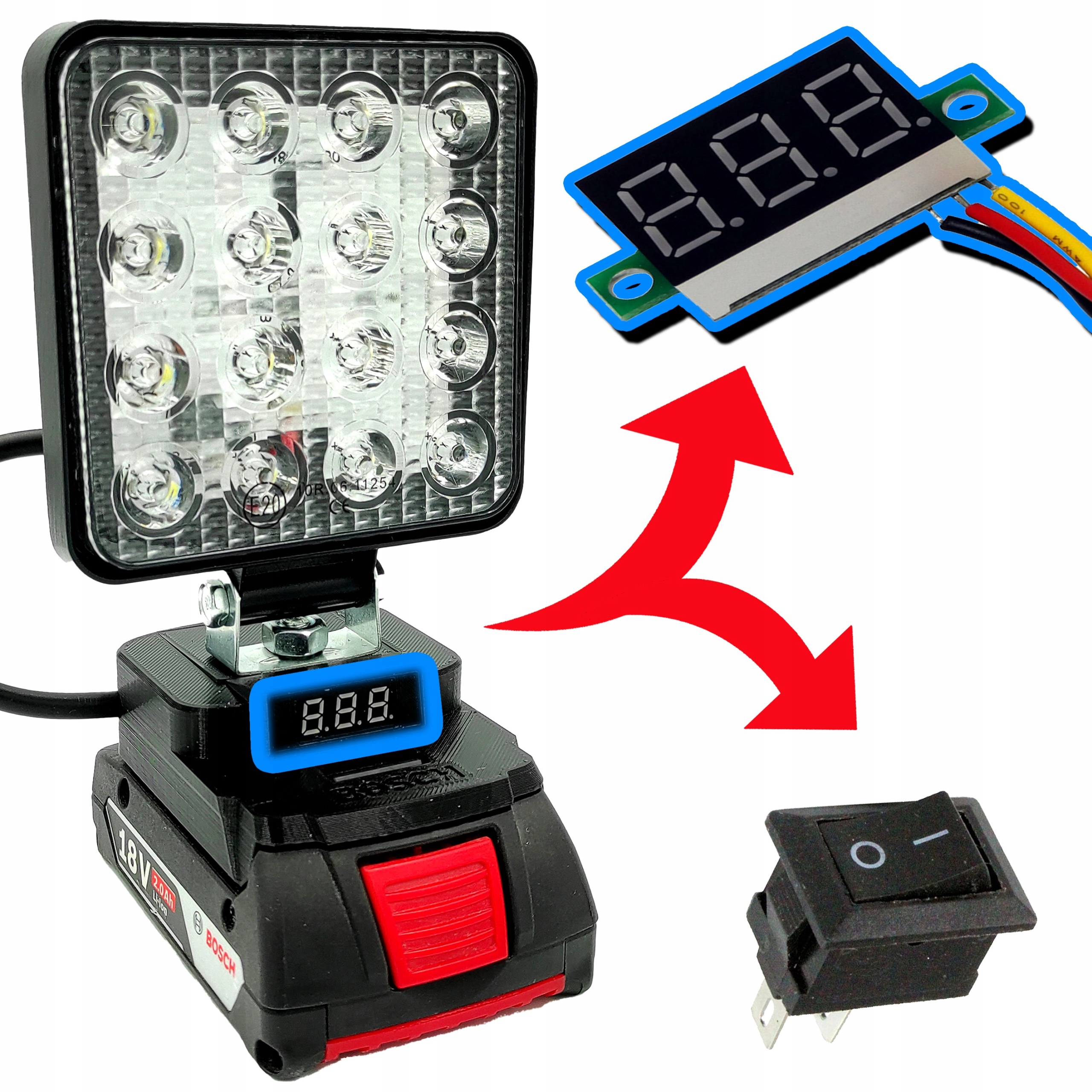

Lampa Do Bosch 18V z miernikiem napięcia
