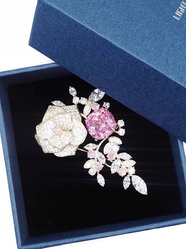 Luxusní Brož Růže Zlatá Růžový Klenot 14K Gp Krabička Jako Dárek