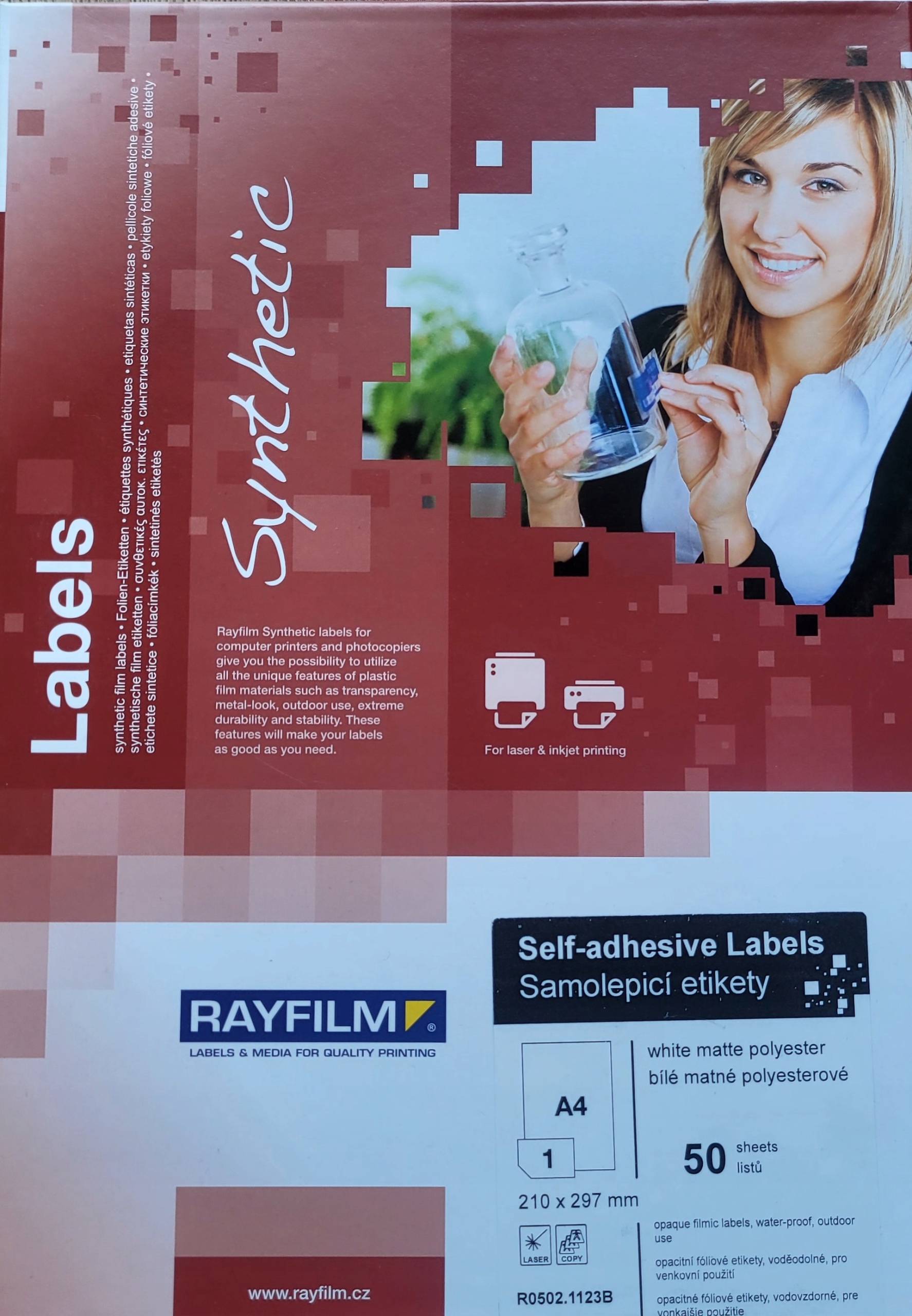 Folia samoprzylepna biała mat laser/ cyfra 50 arkuszy.