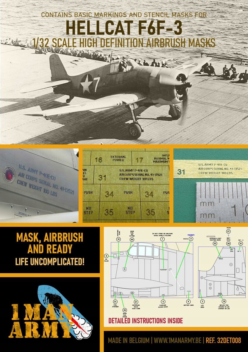Hellcat F6F-3 1:32 1 Man Army masky 32DET008