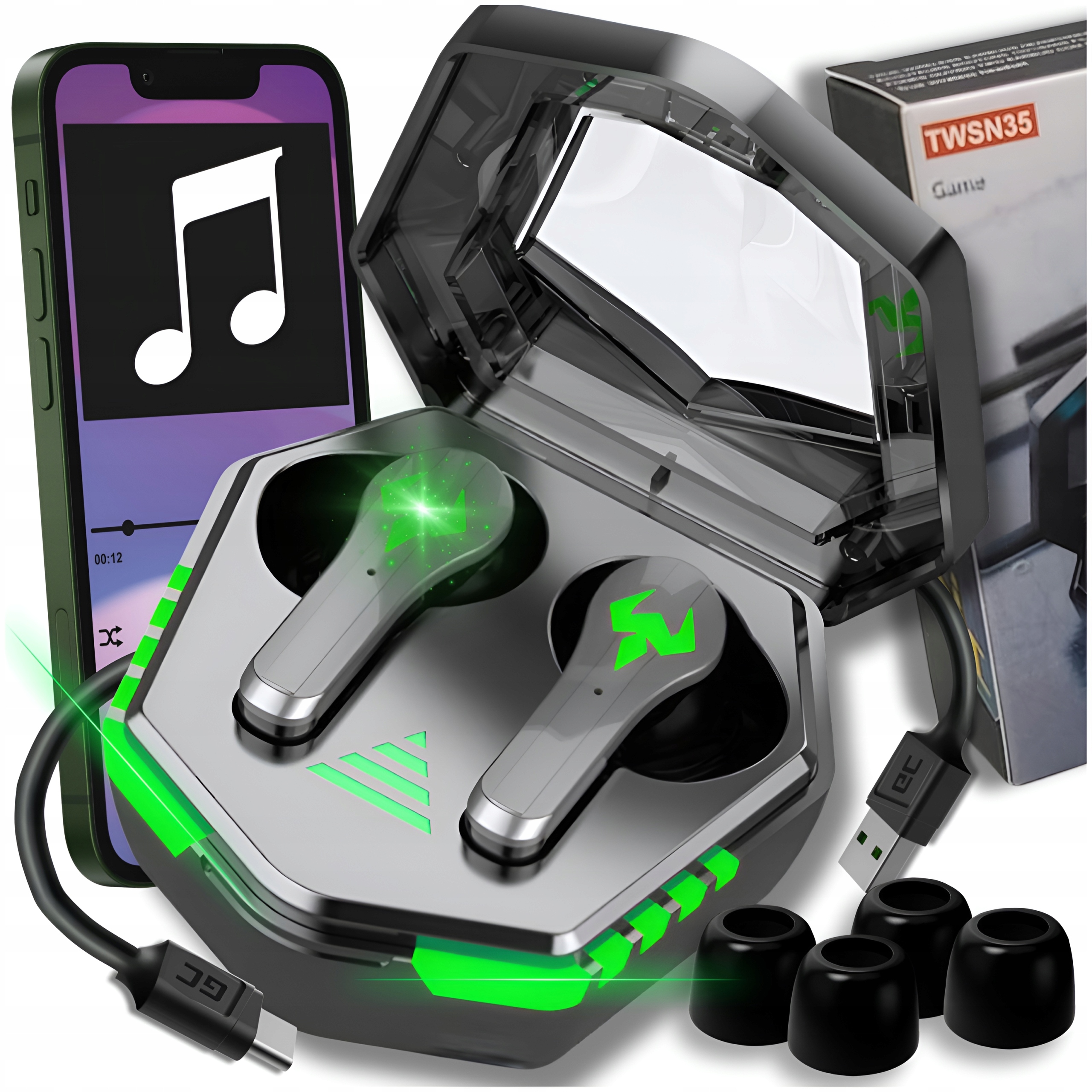 SŁUCHAWKI BEZPRZEWODOWE DOUSZNE Z MIKROFONEM BLUETOOTH SPORTOWE GAMINGOWE