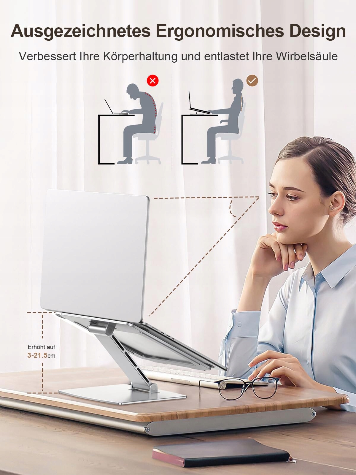 CIRYCASE Regulowany Stojak Na Laptopa Aluminiowy Chłodzący Srebrny — miniatura 3