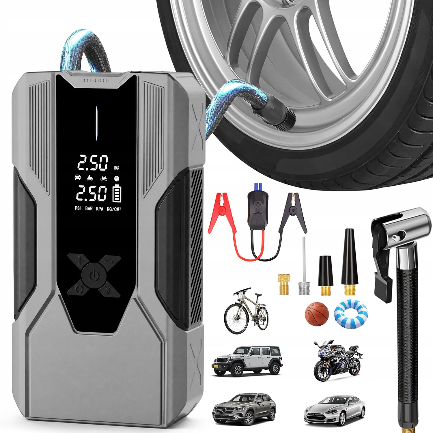 Automobilový Štartér 8000MAH Powerbank 150PSI Kompresor Núdzové Svetlo