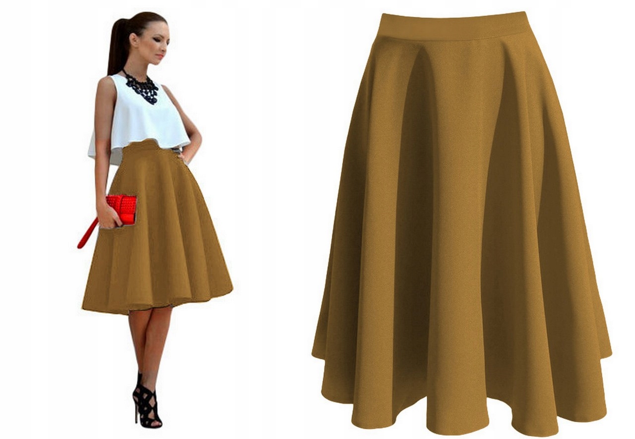 SPÓDNICA Z KOŁA MIDI BEŻOWA ROZKLOSZOWANA 36