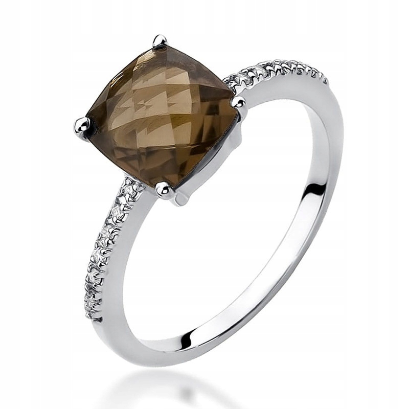 

Pierścionek Złoty Z Kwarcem Dymnym I Brylantami