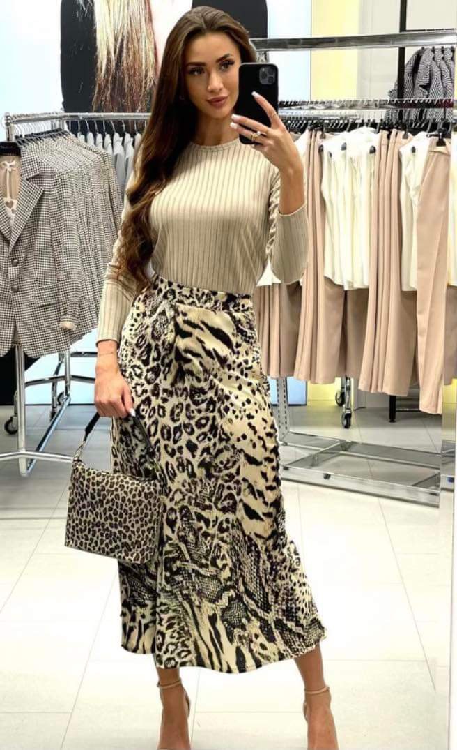 Sukně Béžová saténová s černou barvou 0974S Lalous vel.S